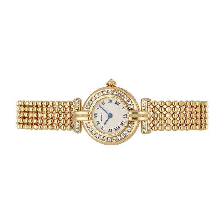 Pre Owned Cartier White Diamonds 18K Yellow Gold Colisee WB1017A8 Women's Wristwatch 24 MM