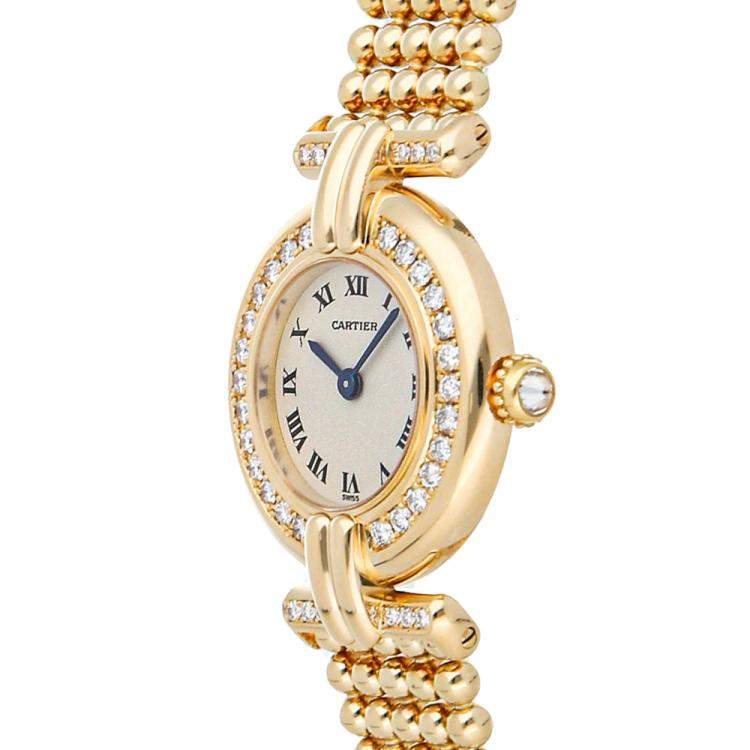 Pre Owned Cartier White Diamonds 18K Yellow Gold Colisee WB1017A8 Women's Wristwatch 24 MM