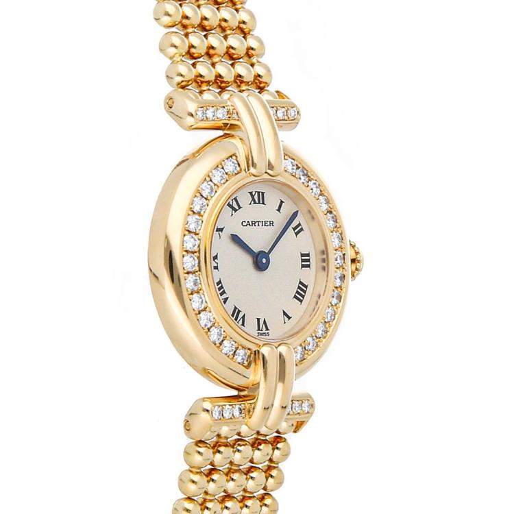 Pre Owned Cartier White Diamonds 18K Yellow Gold Colisee WB1017A8 Women's Wristwatch 24 MM