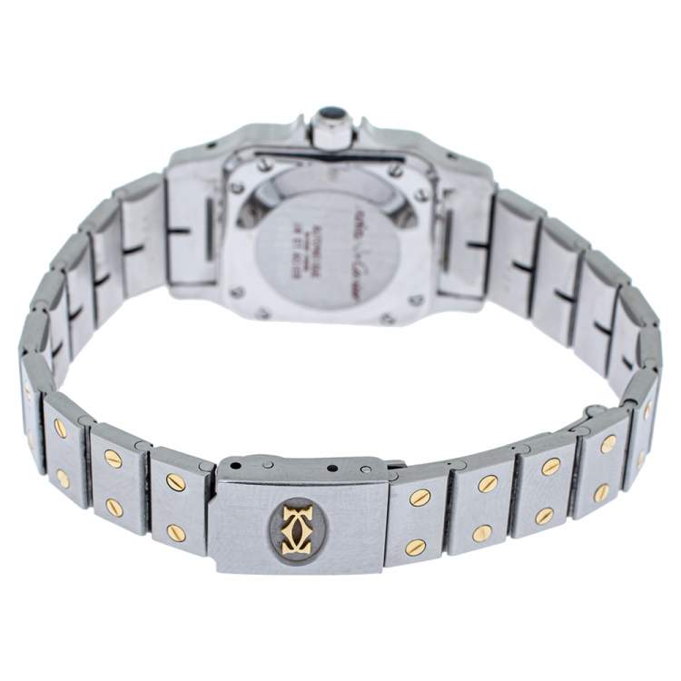 مملوكة مسبقًا Cartier White 18K Yellow Gold Stainless Steel Santos Galbee Automatic Women's Wristwatch 24 mm