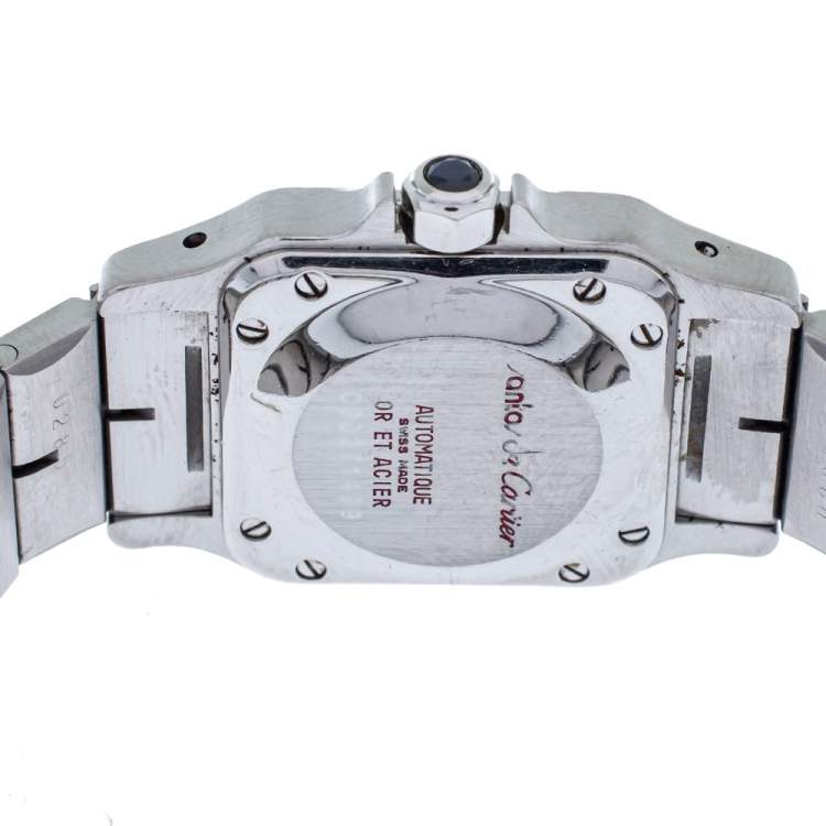 مملوكة مسبقًا Cartier White 18K Yellow Gold Stainless Steel Santos Galbee Automatic Women's Wristwatch 24 mm