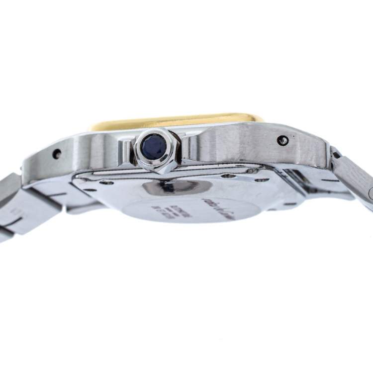 مملوكة مسبقًا Cartier White 18K Yellow Gold Stainless Steel Santos Galbee Automatic Women's Wristwatch 24 mm