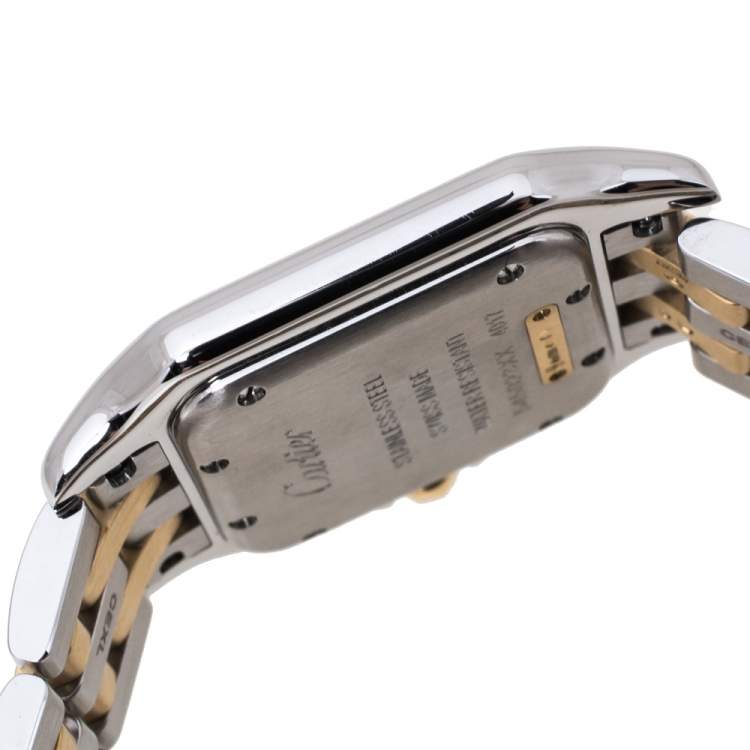 Pre Owned Cartier Silver 18K Yellow Gold Stainless Steel Panthere De Cartier W2PN0007 Women's Wristwatch 27 mm