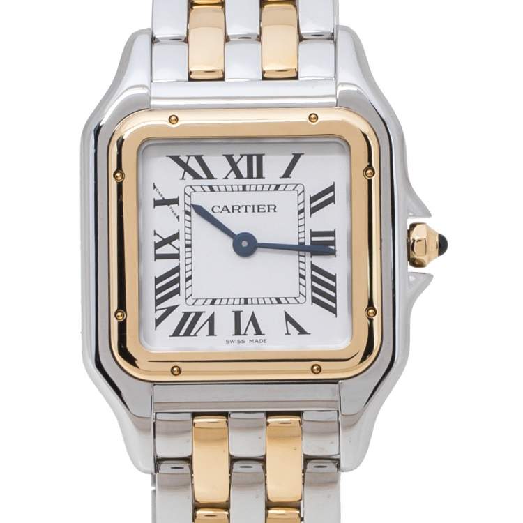 Pre Owned Cartier Silver 18K Yellow Gold Stainless Steel Panthere De Cartier W2PN0007 Women's Wristwatch 27 mm