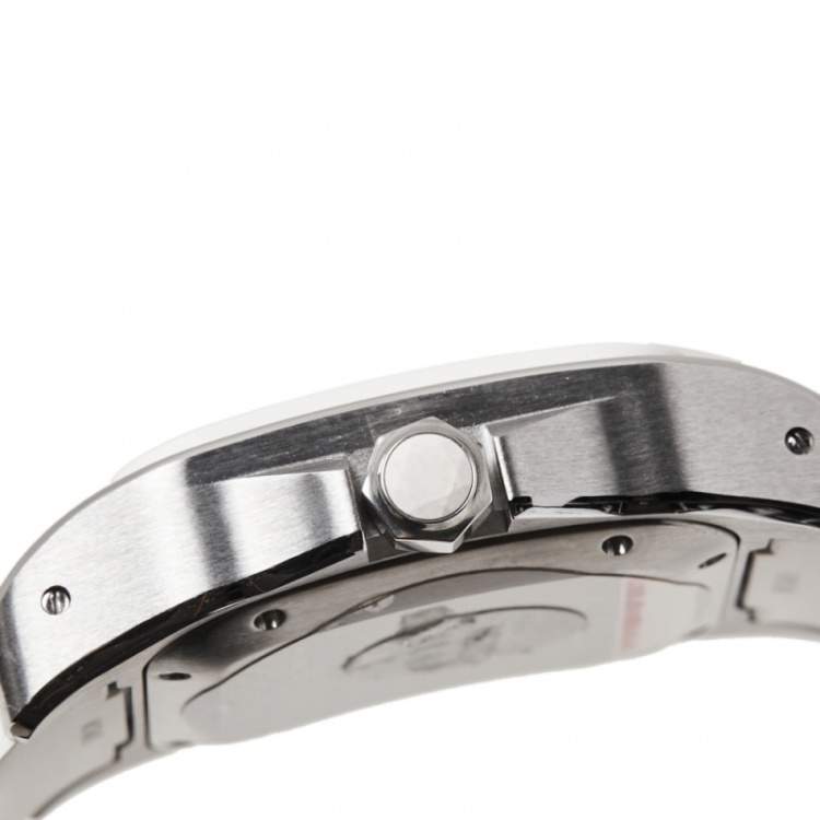 Pre Owned Cartier White Stainless Steel Santos 100 2878 Women's Wristwatch 33 mm