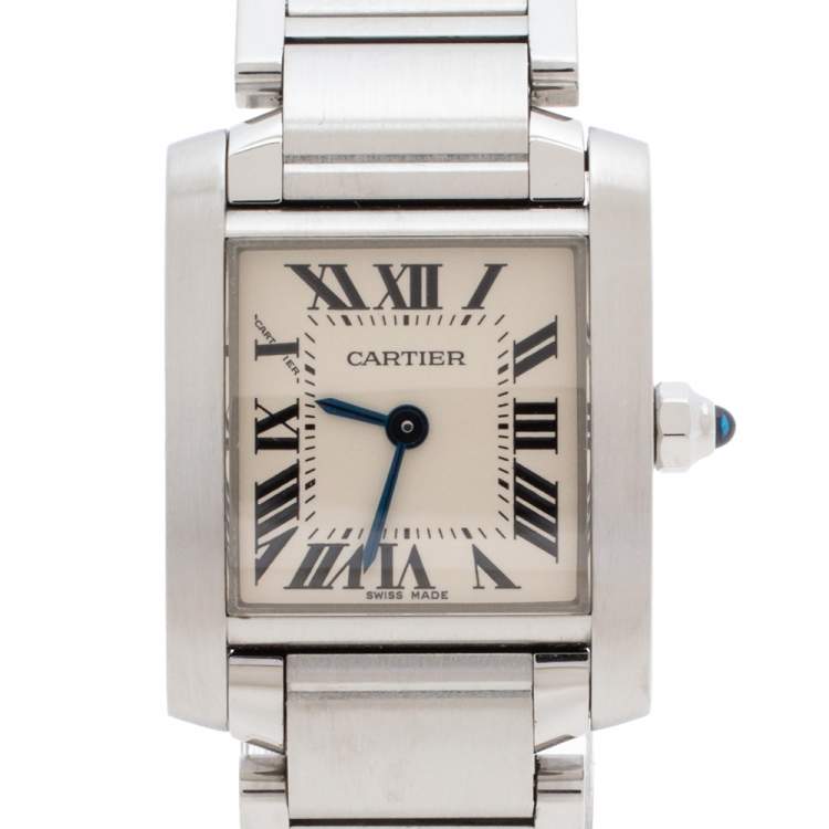 Pre Owned Cartier Metallic White Stainless Steel Tank Francaise Women's Wristwatch 20 mm