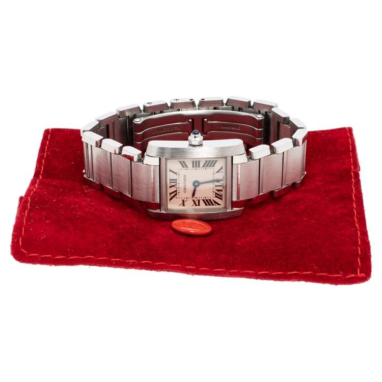 Pre Owned Cartier Metallic White Stainless Steel Tank Francaise Women's Wristwatch 20 mm