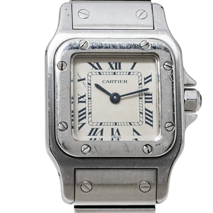 مملوكة مسبقًا Cartier White Stainless Steel Santos Galbee 9057930 Women's Wristwatch 24MM