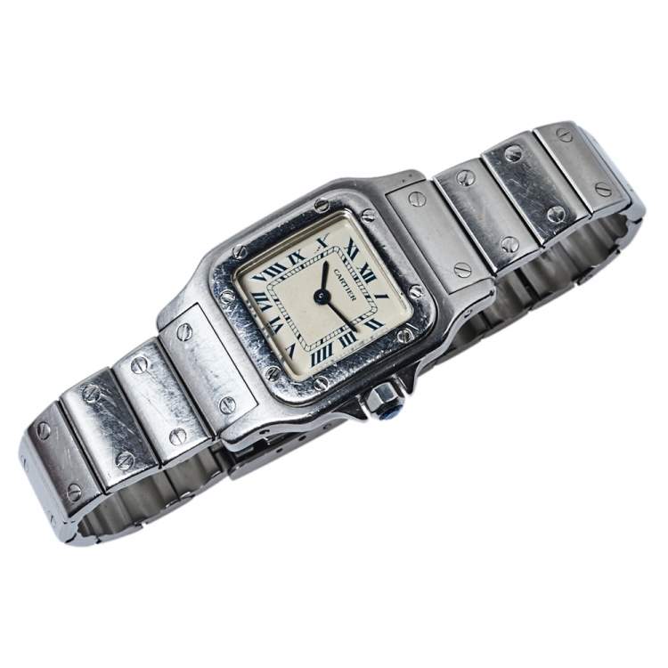 مملوكة مسبقًا Cartier White Stainless Steel Santos Galbee 9057930 Women's Wristwatch 24MM