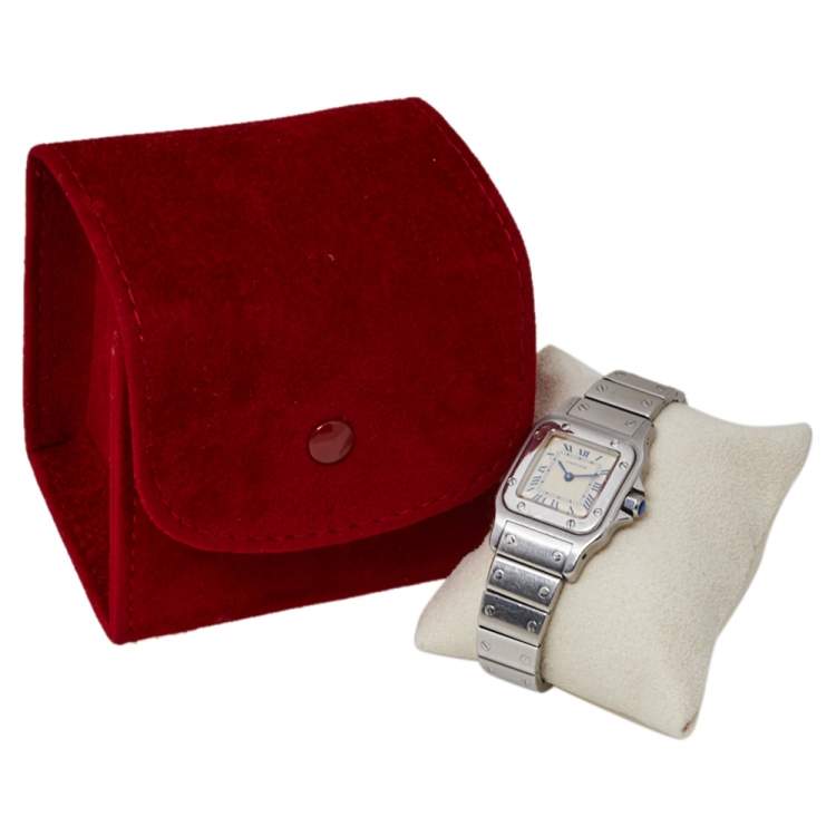 مملوكة مسبقًا Cartier White Stainless Steel Santos Galbee 9057930 Women's Wristwatch 24MM