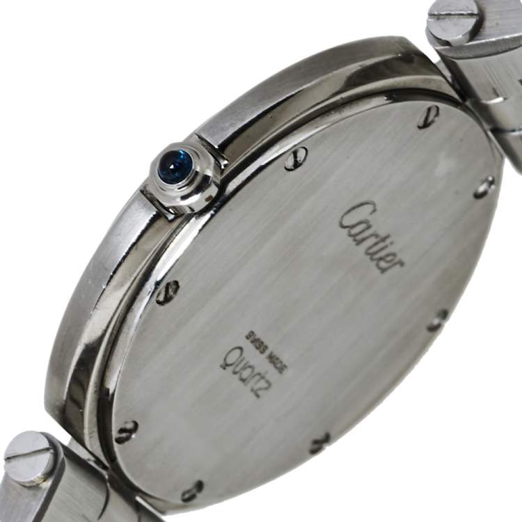 Pre Owned Cartier Grey Stainless Steel Santos Round Women's Wristwatch 32MM