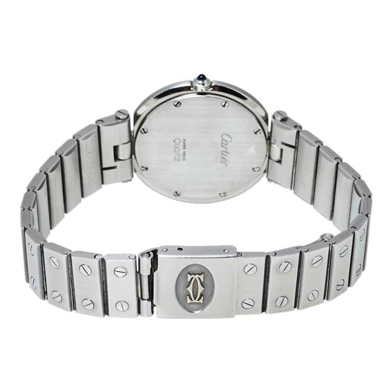 Pre Owned Cartier Grey Stainless Steel Santos Round Women's Wristwatch 32MM