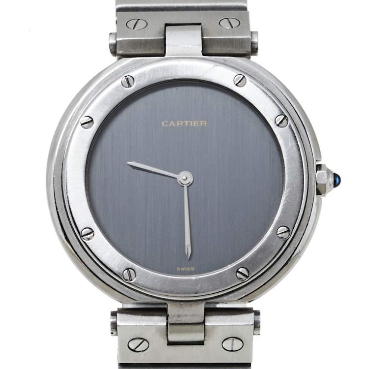 Pre Owned Cartier Grey Stainless Steel Santos Round Women's Wristwatch 32MM