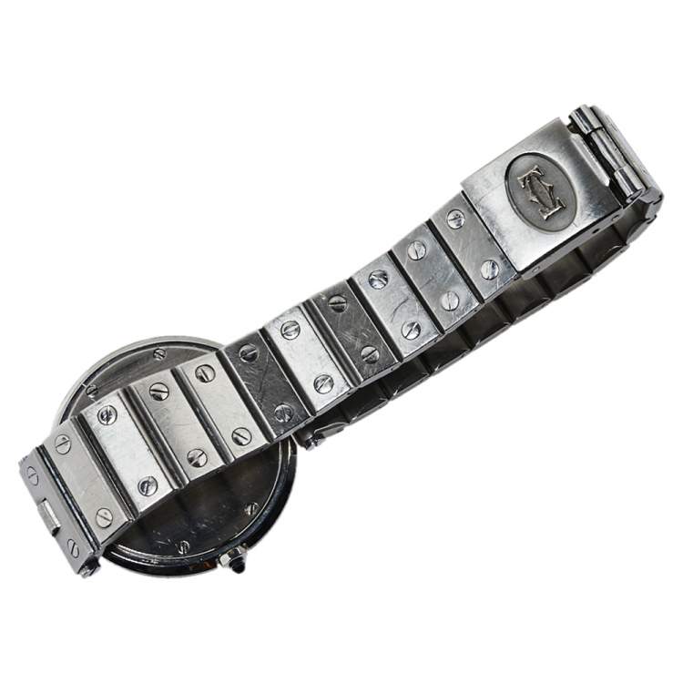 Pre Owned Cartier Grey Stainless Steel Santos Round Women's Wristwatch 32MM