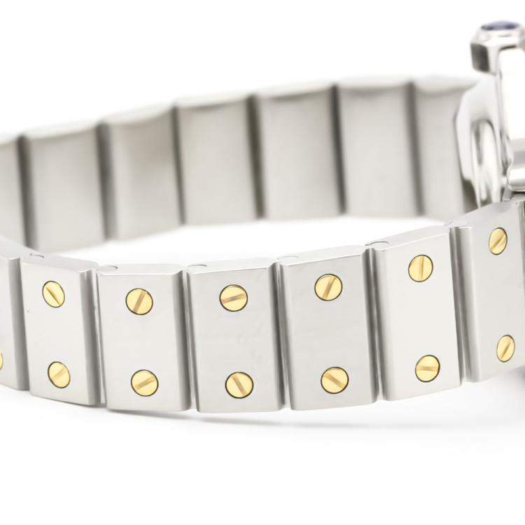 Pre Owned Cartier Silver 18K Yellow Gold And Stainless Steel Santos Octagon Automatic Women's Wristwatch 24 MM