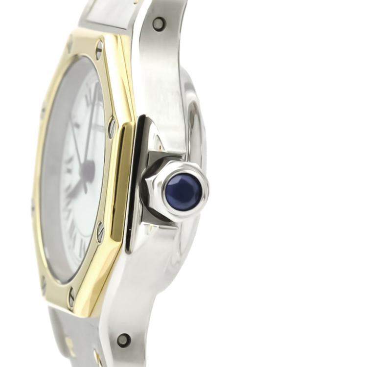 Pre Owned Cartier Silver 18K Yellow Gold And Stainless Steel Santos Octagon Automatic Women's Wristwatch 24 MM