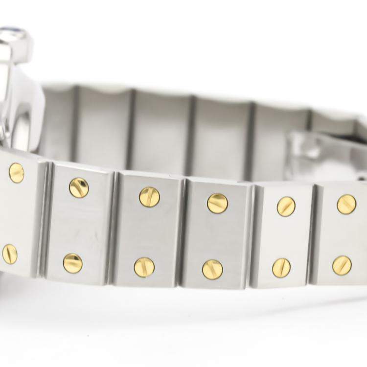 Pre Owned Cartier Silver 18K Yellow Gold And Stainless Steel Santos Octagon Automatic Women's Wristwatch 24 MM