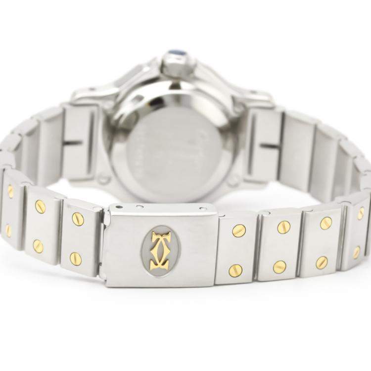 Pre Owned Cartier Silver 18K Yellow Gold And Stainless Steel Santos Octagon Automatic Women's Wristwatch 24 MM
