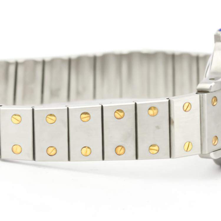 Pre Owned Cartier Silver 18K Yellow Gold And Stainless Steel Santos Octagon Quartz 187903 Women's Wristwatch 24 MM