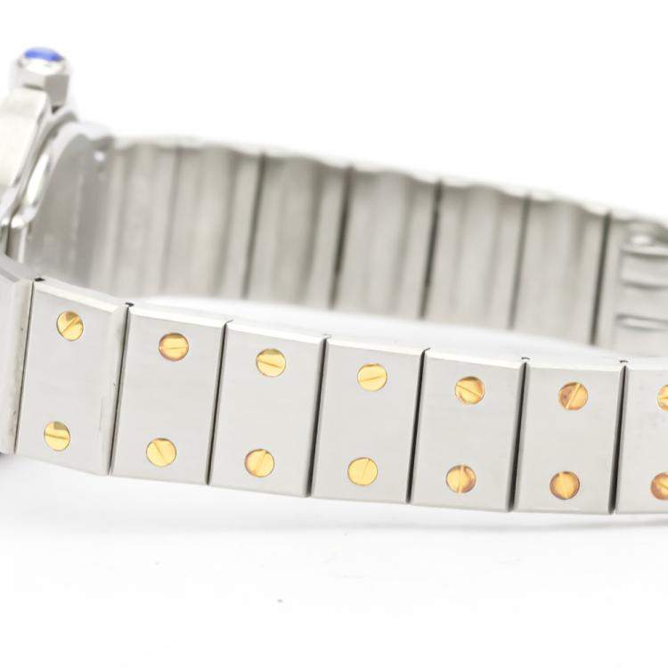 Pre Owned Cartier Silver 18K Yellow Gold And Stainless Steel Santos Octagon Quartz 187903 Women's Wristwatch 24 MM