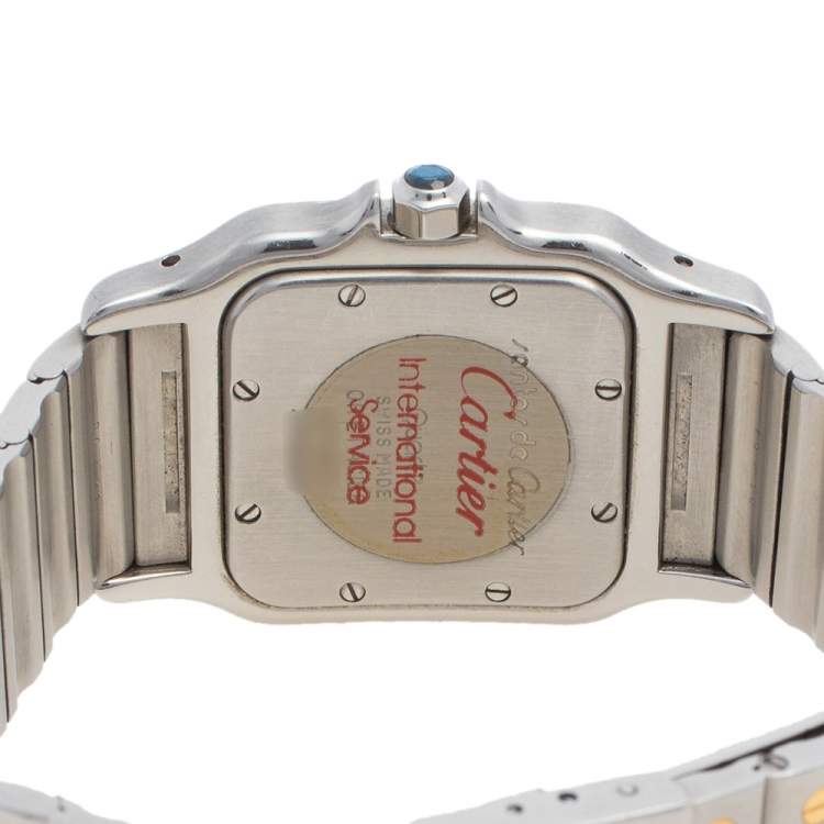 Pre Owned Cartier Cream 18K Yellow Gold And Stainless Steel Santos De Cartier 187901 Women's Wristwatch 29 mm