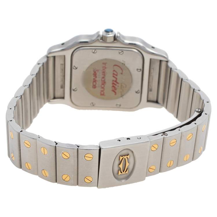 Pre Owned Cartier Cream 18K Yellow Gold And Stainless Steel Santos De Cartier 187901 Women's Wristwatch 29 mm