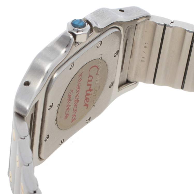Pre Owned Cartier Cream 18K Yellow Gold And Stainless Steel Santos De Cartier 187901 Women's Wristwatch 29 mm