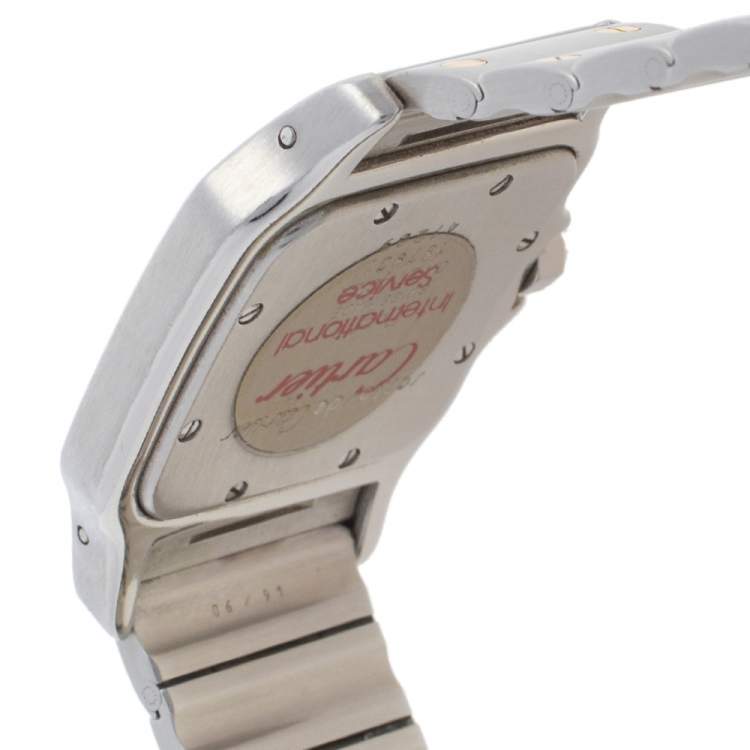 Pre Owned Cartier Cream 18K Yellow Gold And Stainless Steel Santos De Cartier 187901 Women's Wristwatch 29 mm