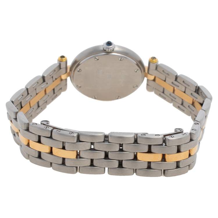 Pre Owned Cartier Cream 18K Yellow Gold And Stainless Steel Panthere 1057920 Women's Wristwatch 23 mm