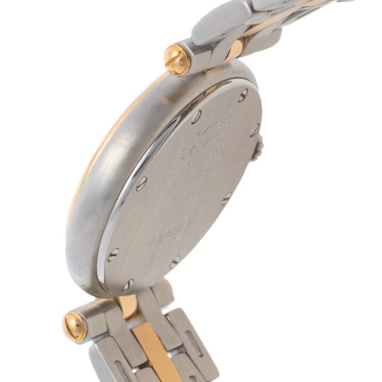 Pre Owned Cartier Cream 18K Yellow Gold And Stainless Steel Panthere 1057920 Women's Wristwatch 23 mm