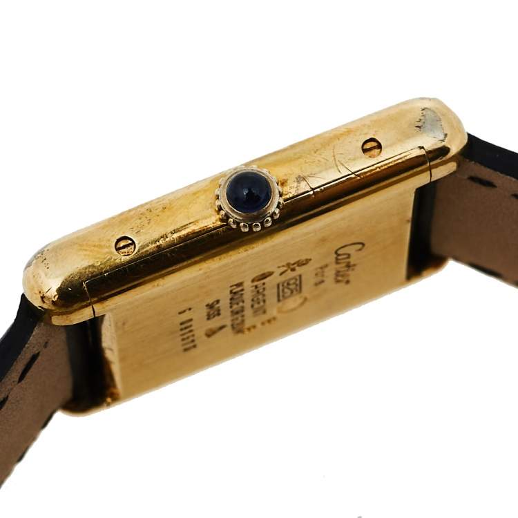 Pre Owned Cartier Vintage Cream Gold Plated Silver Leather Must de Cartier Tank Women's Wristwatch 23 mm