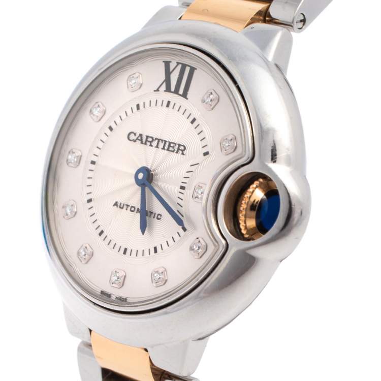 Pre Owned Cartier Silver 18K Yellow Gold And Stainless Steel Diamonds Ballon Bleu 3489 Women's Wristwatch 33 mm