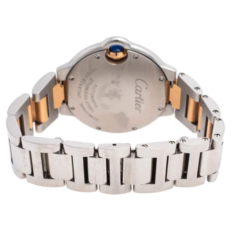 Pre Owned Cartier Silver 18K Yellow Gold And Stainless Steel Diamonds Ballon Bleu 3489 Women's Wristwatch 33 mm