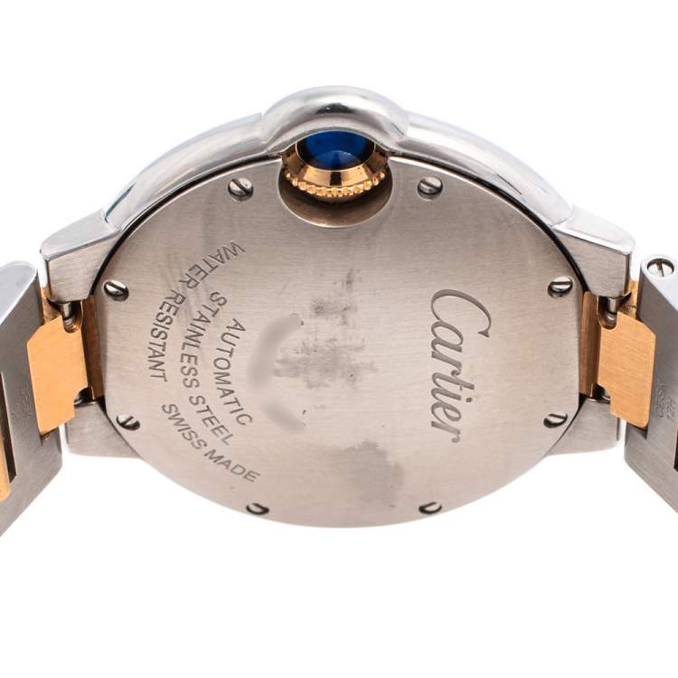 Pre Owned Cartier Silver 18K Yellow Gold And Stainless Steel Diamonds Ballon Bleu 3489 Women's Wristwatch 33 mm