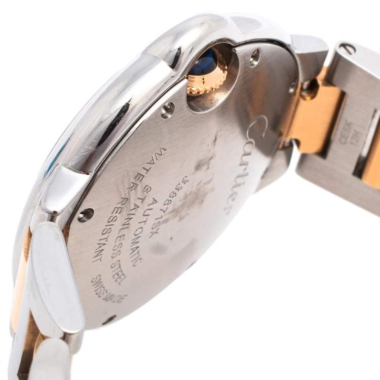Pre Owned Cartier Silver 18K Yellow Gold And Stainless Steel Diamonds Ballon Bleu 3489 Women's Wristwatch 33 mm