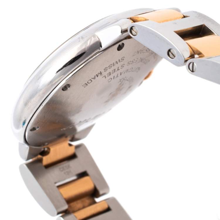 Pre Owned Cartier Silver 18K Yellow Gold And Stainless Steel Diamonds Ballon Bleu 3489 Women's Wristwatch 33 mm
