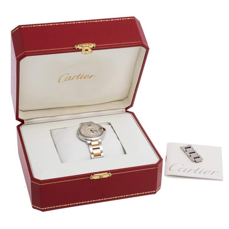 Pre Owned Cartier Silver 18K Yellow Gold And Stainless Steel Diamonds Ballon Bleu 3489 Women's Wristwatch 33 mm
