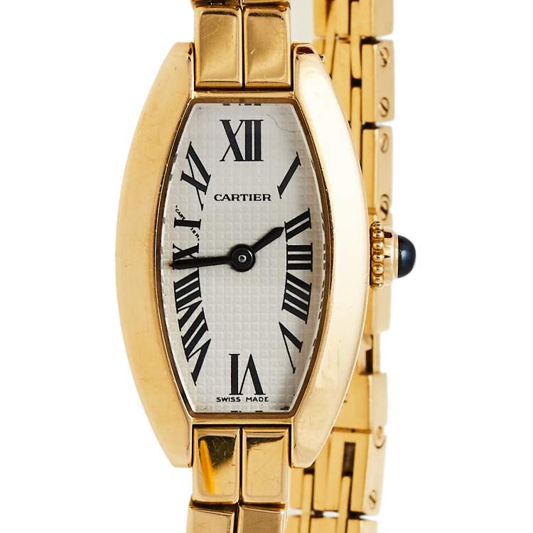 Pre Owned Cartier Silver 18K Yellow Gold Lanières 2563 Women's Wristwatch 16 mm