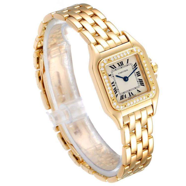 Pre Owned Cartier White Diamonds 18k Yellow Gold Panthere WF3070B9 Women's Wristwatch 22 MM