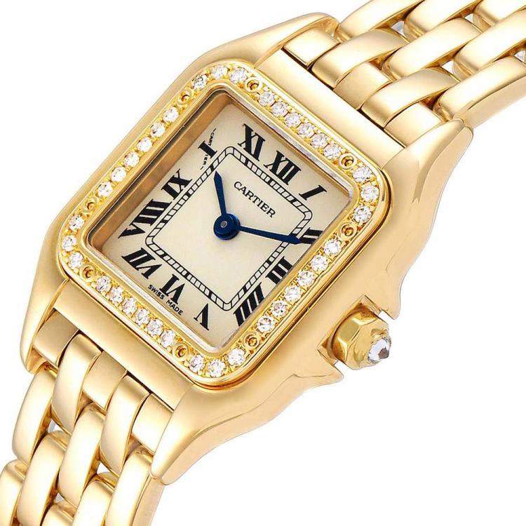 Pre Owned Cartier White Diamonds 18k Yellow Gold Panthere WF3070B9 Women's Wristwatch 22 MM