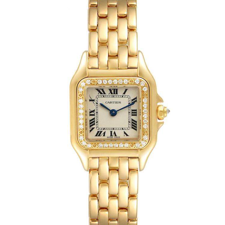 Pre Owned Cartier White Diamonds 18k Yellow Gold Panthere WF3070B9 Women's Wristwatch 22 MM
