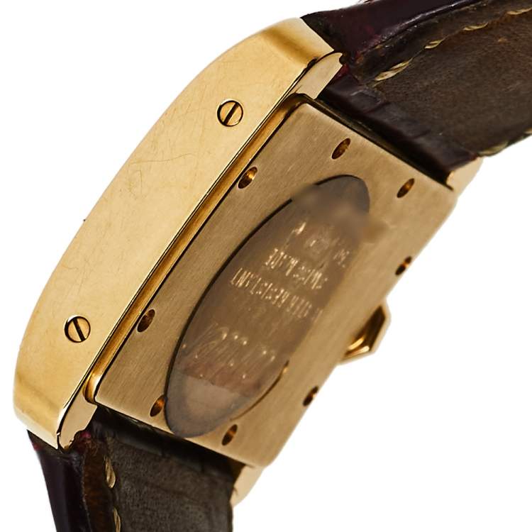 Pre Owned Cartier Silver 18K Yellow Gold Alligator Leather Tank Divan W6300356 Women's Wristwatch 31 mm
