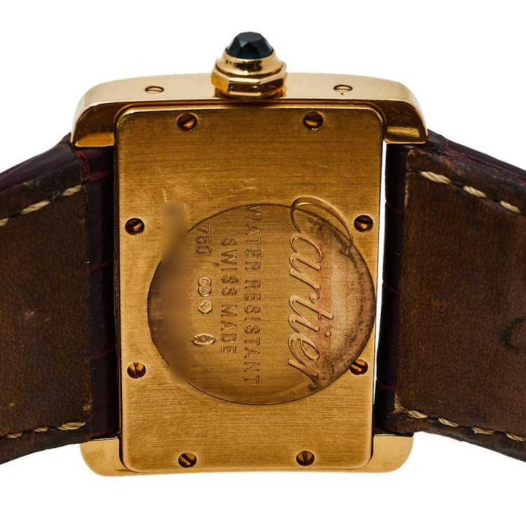 Pre Owned Cartier Silver 18K Yellow Gold Alligator Leather Tank Divan W6300356 Women's Wristwatch 31 mm