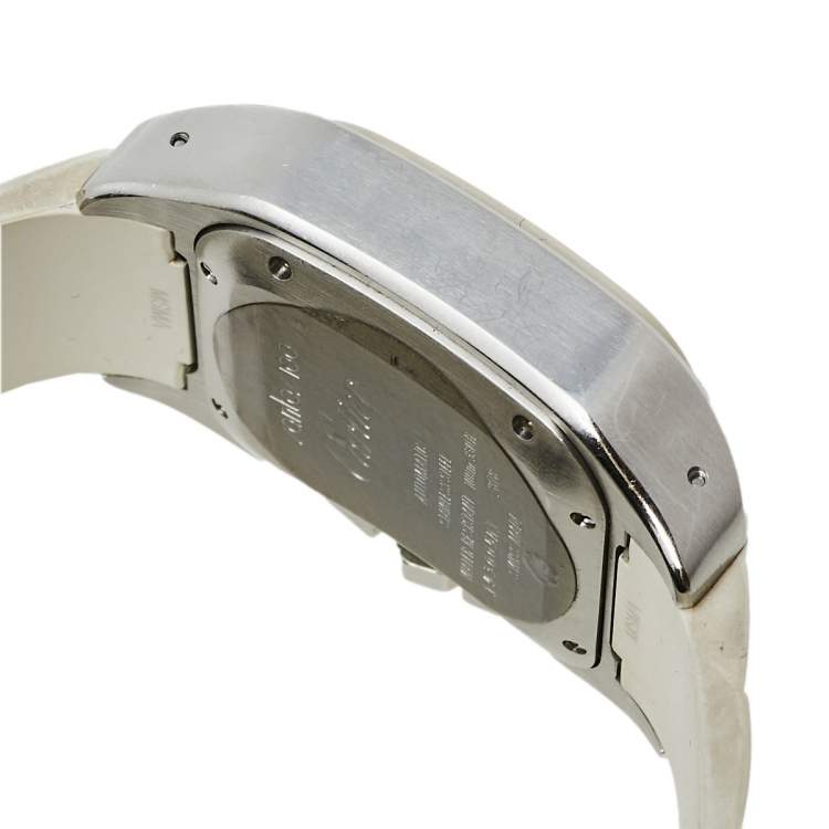 Pre Owned Cartier White Rubber Stainless Steel 2878 Santos 100 Automatic Women's Wristwatch 33 MM