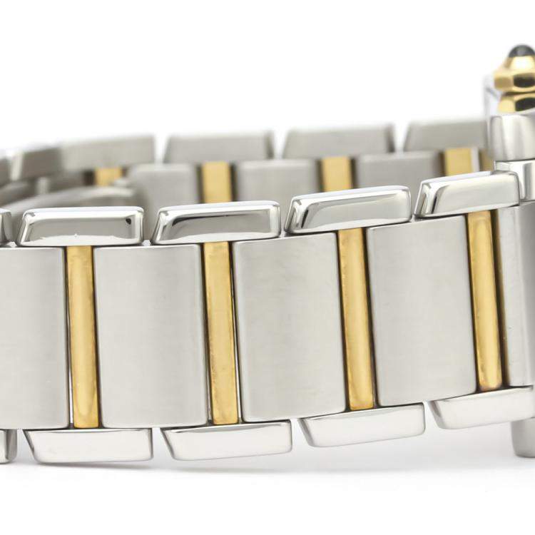 Pre Owned Cartier White 18K Yellow Gold And Stainless Steel Tank Francaise W51006Q4 Women's Wristwatch 26 MM