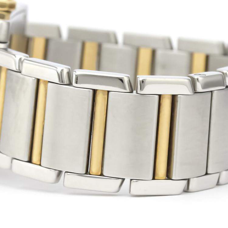 Pre Owned Cartier White 18K Yellow Gold And Stainless Steel Tank Francaise W51006Q4 Women's Wristwatch 26 MM