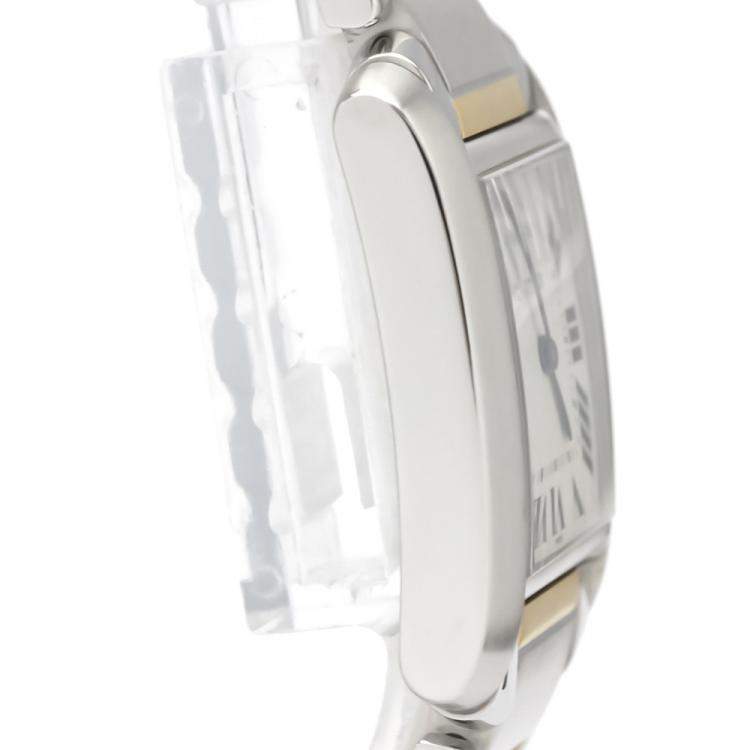 Pre Owned Cartier White 18K Yellow Gold And Stainless Steel Tank Francaise W51006Q4 Women's Wristwatch 26 MM