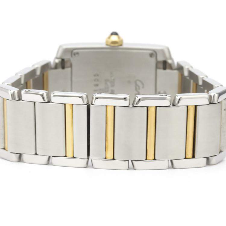 Pre Owned Cartier White 18K Yellow Gold And Stainless Steel Tank Francaise W51006Q4 Women's Wristwatch 26 MM
