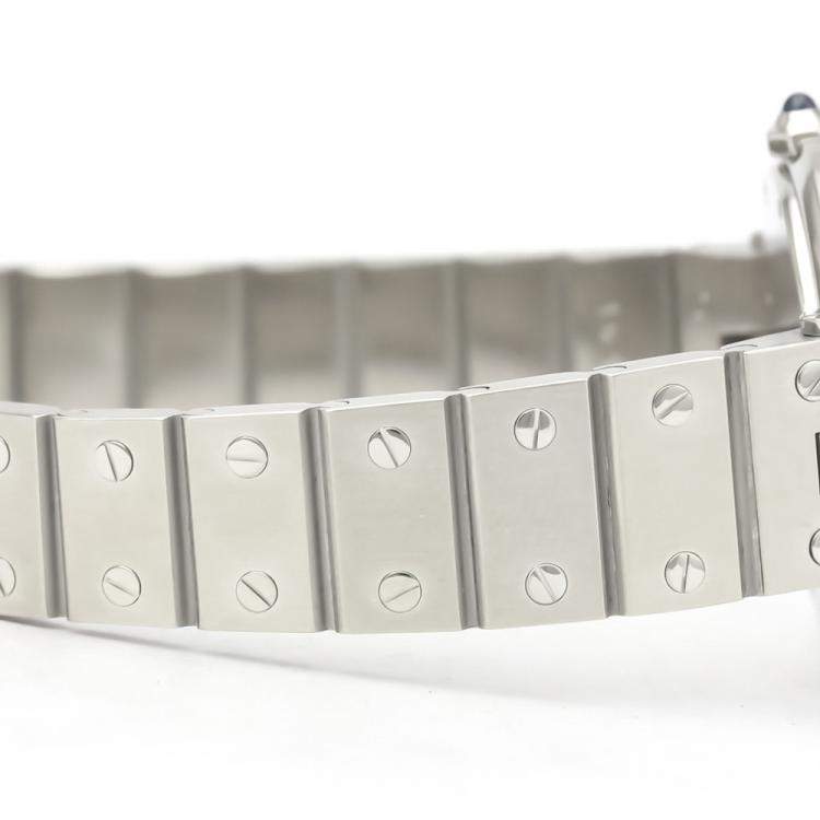 مملوكة مسبقًا Cartier White Stainless Steel Santos Round Quartz Women's Wristwatch 27 MM