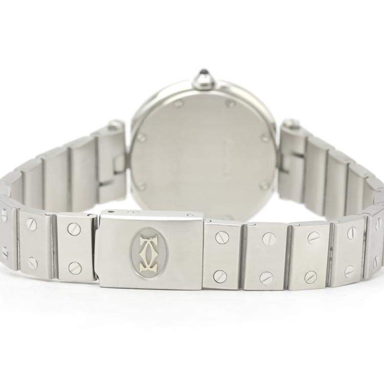 مملوكة مسبقًا Cartier White Stainless Steel Santos Round Quartz Women's Wristwatch 27 MM